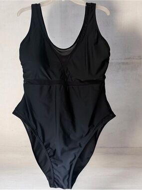 Classic Black One-Piece Swimsuit with Mesh Insets